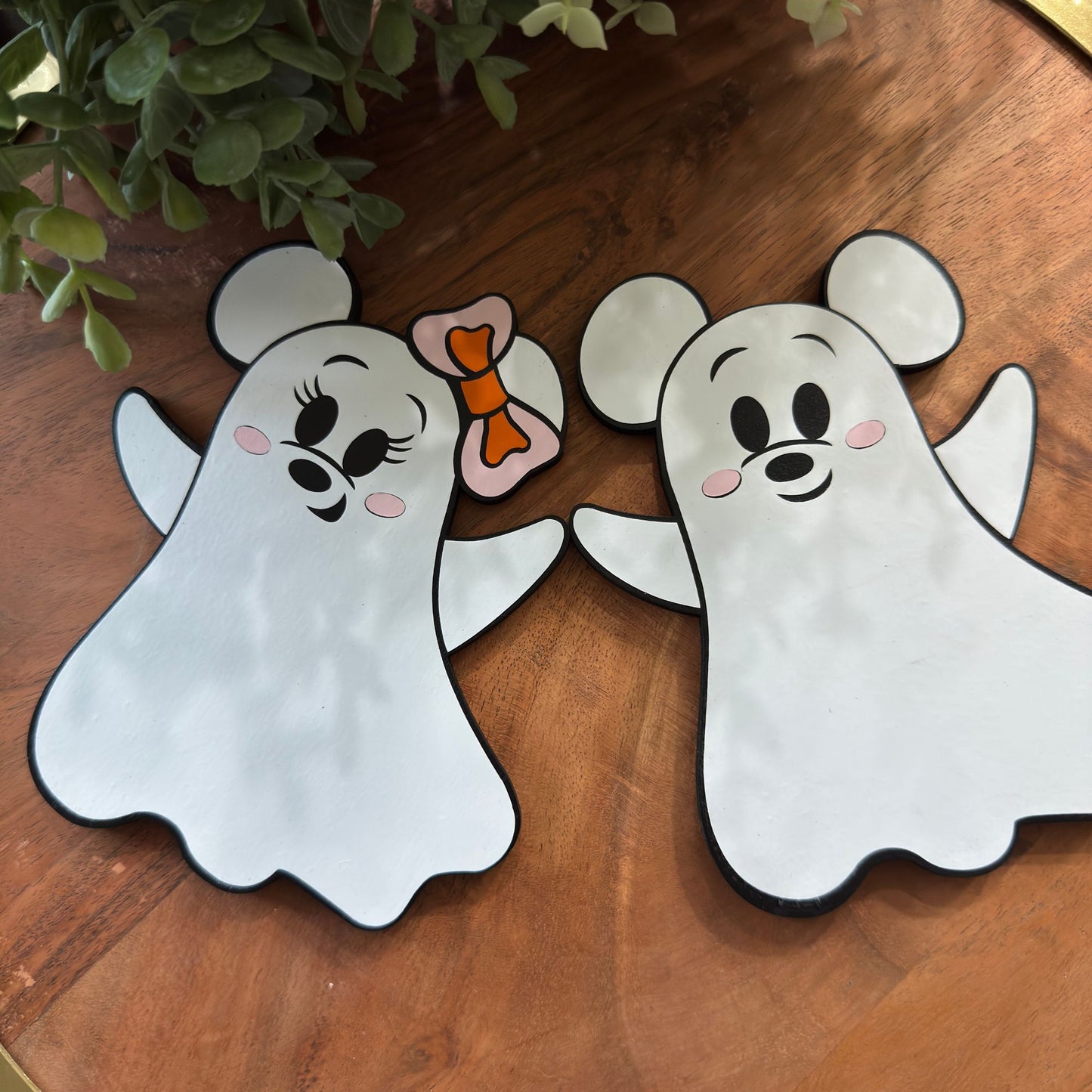 Mr. and Mrs. Mouse Ghost Wooden Coasters